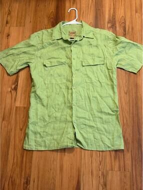 Bruno Washable Linen Green Button Up Shirt Short Sleeve Men’s M